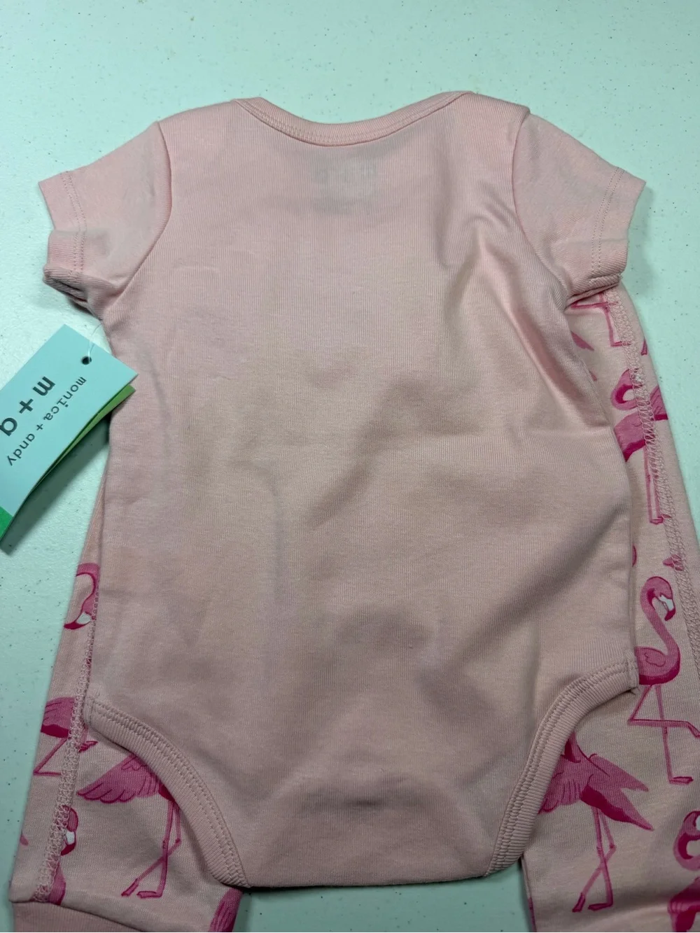 monica + andy organic Pink Flamingo Baby Matching Set 6/9 months